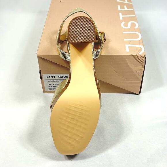 NWT JustFab Tina Crossover Womens Heeled Platform Ankle Strap Sandal, Gold, 8 - Picture 4 of 7